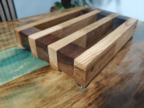 Oak and walnut speaker stands - and,
